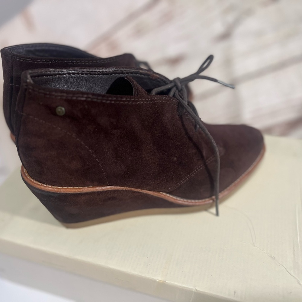 Coach Cassy Brown Suede Wedge Booties